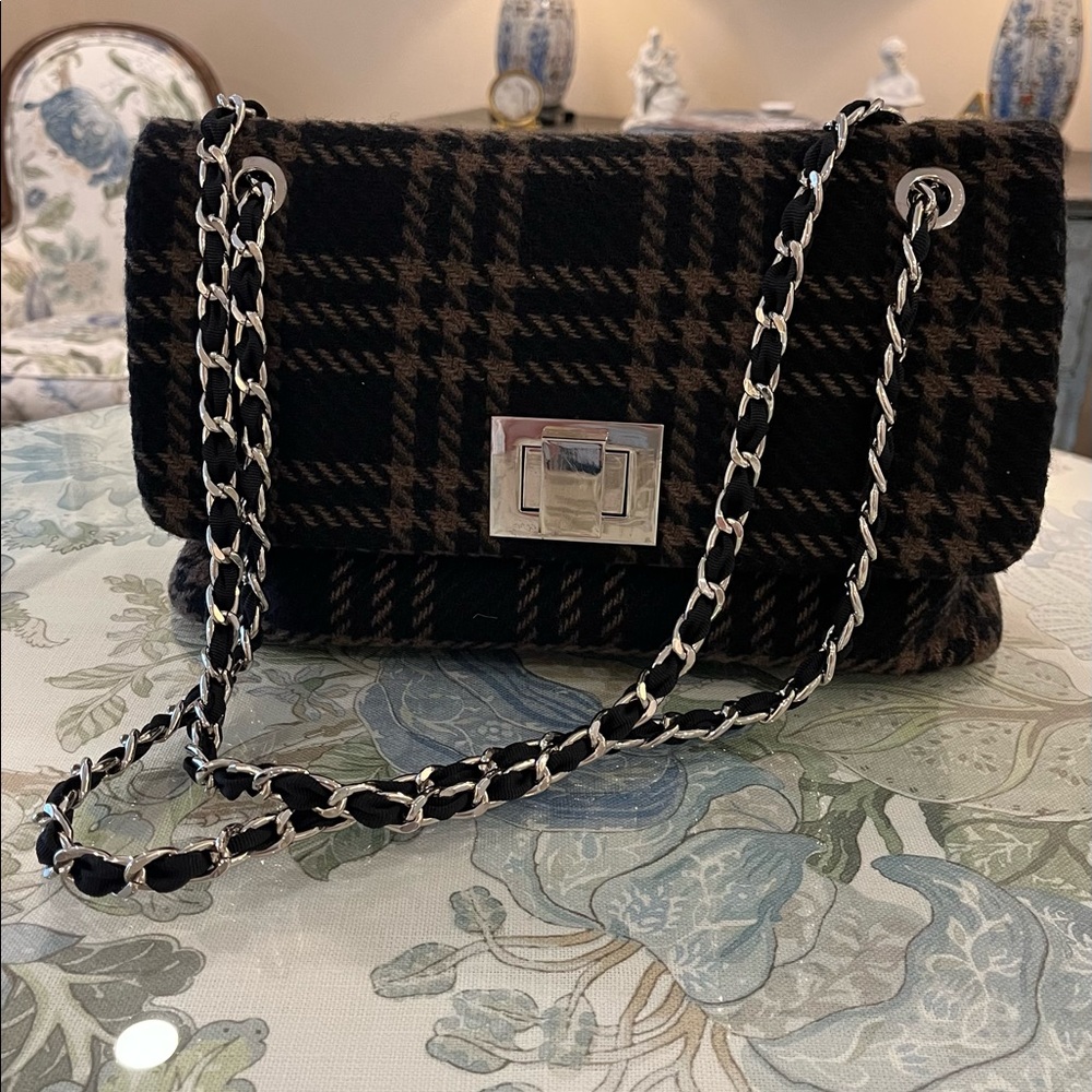Single Flap Wool Plaid Bag Paris